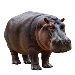 Standing Hippopotamus with Detailed Skin on a Plain Transparent Background