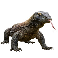 Komodo dragon sticking tongue out on isolated Transparent Background