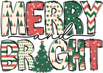  merry and bright christmas tree svg