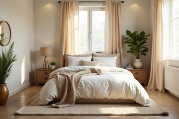 Serene Nursery Softly Lit Bedroom Ready for Baby, Peaceful Neutral Tones, Cozy Textiles, Natural Light