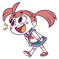Happy girl in sailor uniform walking smiling