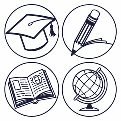 Graduation Cap Pencil Open Book Globe Icons education