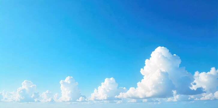Serene Blue Sky Fluffy White Clouds Drifting Lazily Across a Vast, Calming Expanse - Perfect for Tranquility, Peace, and Nature-Themed Websites, Blogs, and Design Projects
