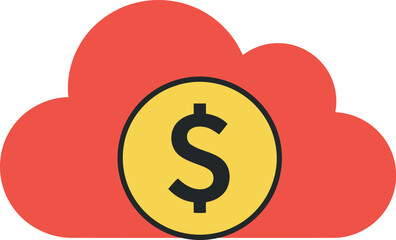 Red cloud with golden dollar coin