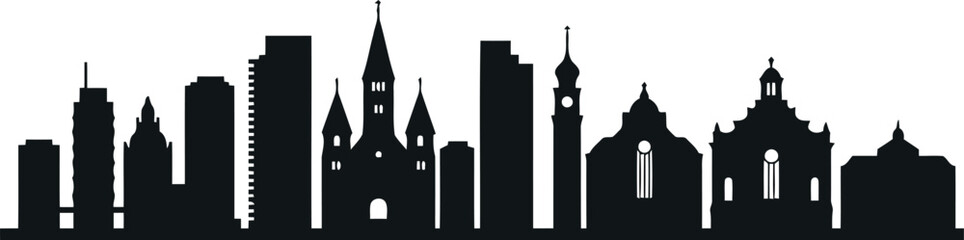 Cityscape silhouette modern historic architecture