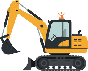 Yellow excavator construction machine vector