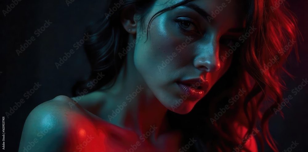 Wall mural mysterious shadow play with alluring lighting and textures, hinting at hidden desires and forbidden 