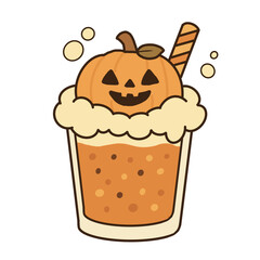 Pumpkin Soda Glass with Bubbly Foam &ndash; Cute Halloween Vector