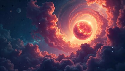 Close-up of a single, luminous orb floating amidst swirling nebulae, representing the boundless potential of spiritual imagination and inner vision , energy, mystical