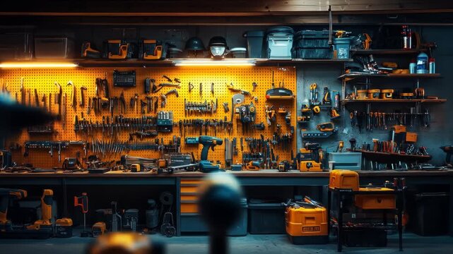 Well-organized workshop filled with tools and equipment