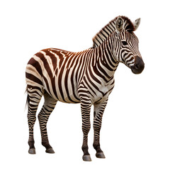 Standing zebra with black and white stripes on Transparent Background