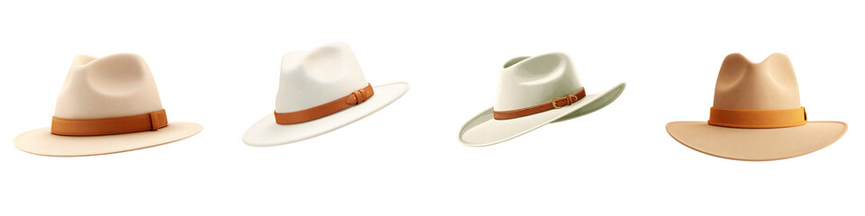 Fototapeta premium Various Panama Hats Collection Isolated on White Background