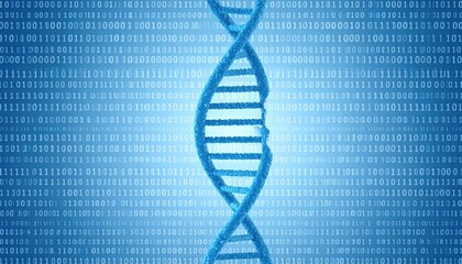 Abstract Dna Double Helix On Digital Binary Code Background