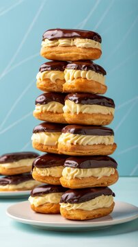 Delicious eclair pastry with rich cream filling, chocolate glaze, and layered textures, perfect for sweet dessert lovers