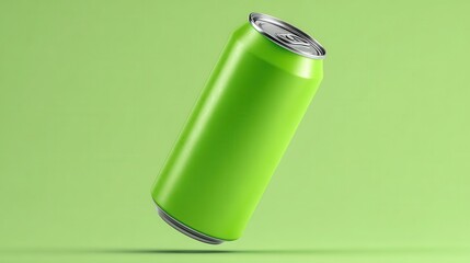 Floating Green Beverage Can on a Bright Green Background