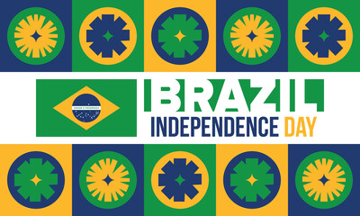 Brazil Independence Day. Happy national holiday. Freedom day. Celebrate annual in September 7. Brazil flag. Patriotic brazilian design. Poster, card, banner, template, background. Vector illustration