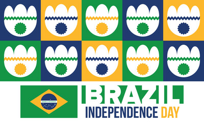 Brazil Independence Day. Happy national holiday. Freedom day. Celebrate annual in September 7. Brazil flag. Patriotic brazilian design. Poster, card, banner, template, background. Vector illustration