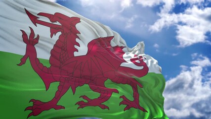 flag of Wales. close up of the welsh flag. welsh flag endless loop