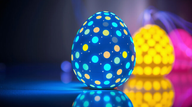 A futuristic glowing grid sphere reflecting vibrant neon lights, symbolizing digital connectivity.