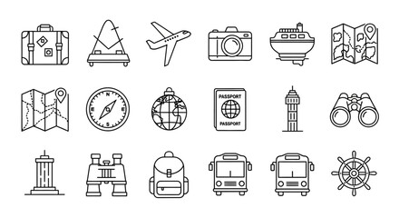 Fototapeta premium Travel and Tourism Icon Set in Line Style.