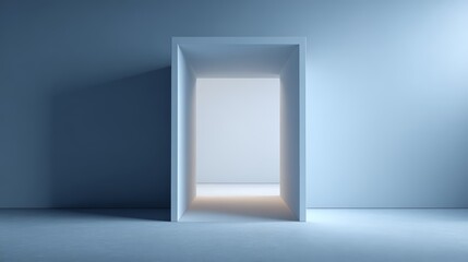 A modern, minimalistic doorway illuminated with soft light, inviting exploration.
