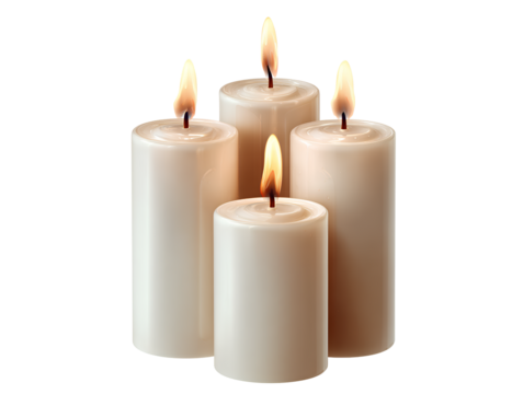 Untitled design - Candles, four white candles with burning flames on top, isolated on a transparent background (2)