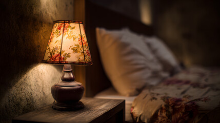 Lamp on the nightstand beside the sleeping area.
