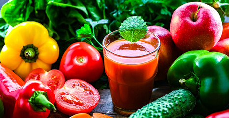Glass with fresh vegetable juice. Detox diet