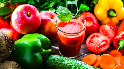 Glass with fresh vegetable juice. Detox diet