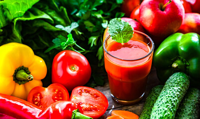 Glass with fresh vegetable juice. Detox diet