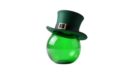 Green glass orb with leprechaun hat for St. Patrick's Day  
