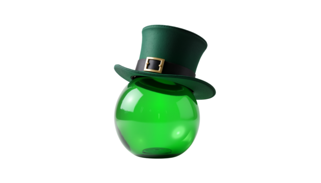 Green glass orb with leprechaun hat for St. Patrick's Day  