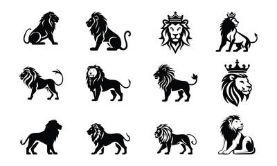 Obraz premium Majestic Lion King Silhouette Vector Set