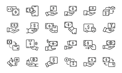 24 E-Commerce and Online Shopping Line Icons Cart, Payment, Delivery, Discount, Customer Service, Order Tracking, Return, and Loyalty Program Vector Icon Set