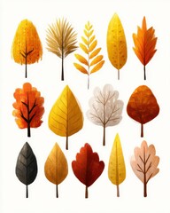 cozy autumn elements clipart, golden foliage element, isolated on white background

