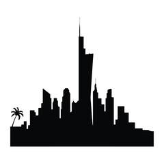 Fototapeta premium Black silhouette of a city skyline with a palm tree