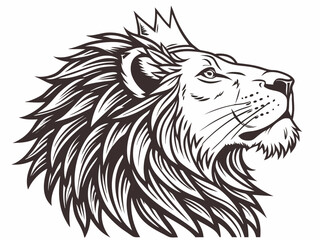 Obraz premium Majestic Lion Head Profile, Vector Graphic Design , This striking black and white vector graphic portrays a lion's head in profile view.
