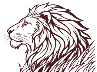 Obraz premium Majestic Lion Head Profile, Vector Graphic Design , This striking black and white vector graphic portrays a lion's head in profile view.