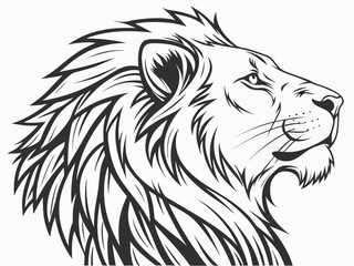 Fototapeta premium Majestic Lion Head Profile, Vector Graphic Design , This striking black and white vector graphic portrays a lion's head in profile view.