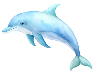 Fototapeta premium Beautiful Watercolor Dolphin Swimming in the Ocean - Hand-Painted Sea Life Art