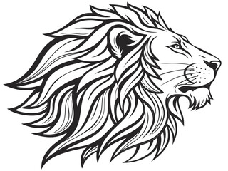 Fototapeta premium Majestic Lion Head Profile, Vector Graphic Design , This striking black and white vector graphic portrays a lion's head in profile view.