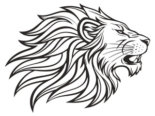 Fototapeta premium Majestic Lion Head Profile, Vector Graphic Design , This striking black and white vector graphic portrays a lion's head in profile view.