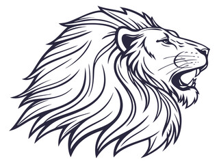 Fototapeta premium Majestic Lion Head Profile, Vector Graphic Design , This striking black and white vector graphic portrays a lion's head in profile view.