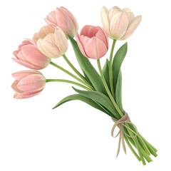 Fototapeta premium Bouquet of soft pink tulips isolated on transparent background