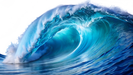 ocean blue wave isolated on white background PNG , AI GENERATED