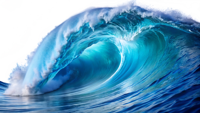  ocean blue wave isolated on white background PNG , AI GENERATED
