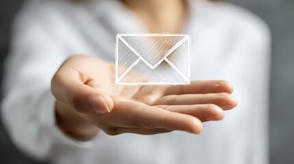 Person holding a digital envelope symbolizing communication and correspondence.