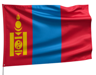  Mongolia National Flag with Realistic Fabric Texture, isolated on transparent background PNG