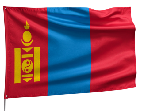  Mongolia National Flag with Realistic Fabric Texture, isolated on transparent background PNG