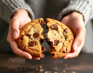 Chocolate Chip Cookie Broken In Hands